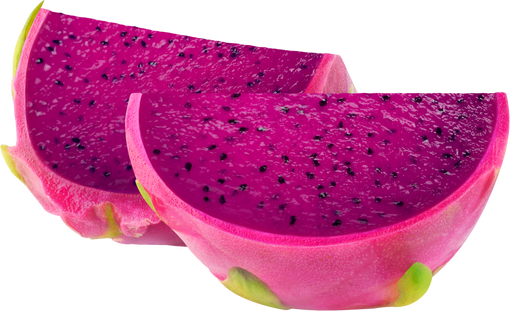 Two pieces of dragon fruit with pink flesh 